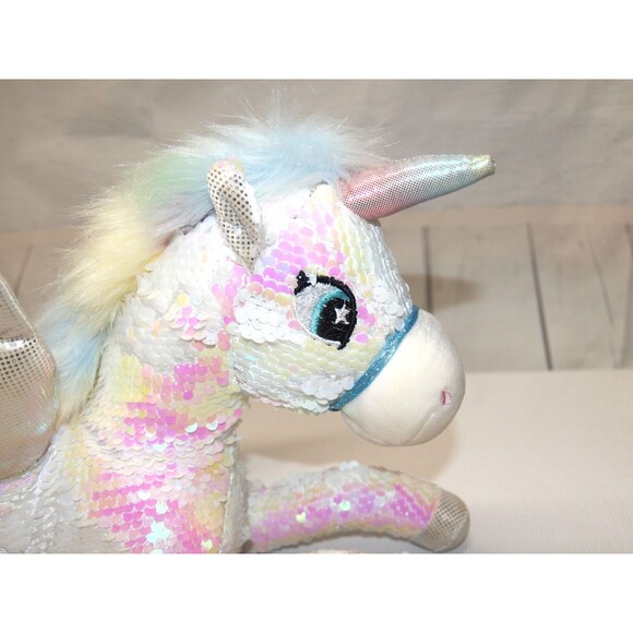 Plush Flying Rainbow Unicorn Soft Toy with Sequins Medium Sized - Picture 2 of 5